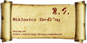 Miklovicz Ibrány névjegykártya